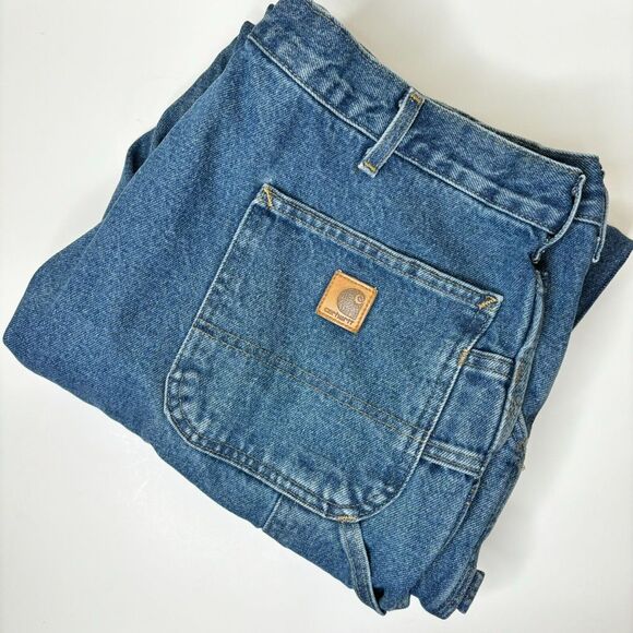 Carhartt Other - VTG Carhartt Jeans Men's 40x34 Darkstone Flannel Lined Washed Denim Dungaree Fit